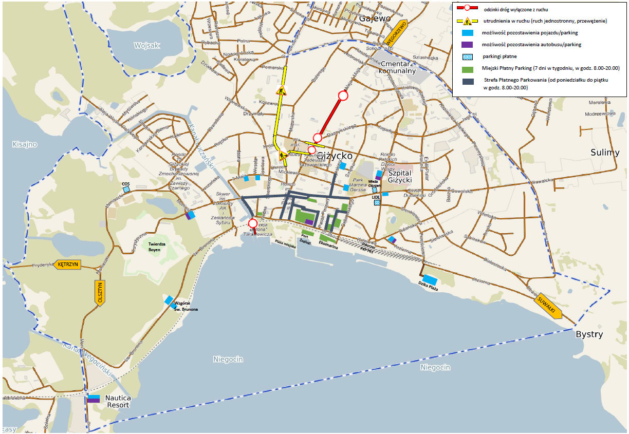 Mapa parkingów w Giżycku